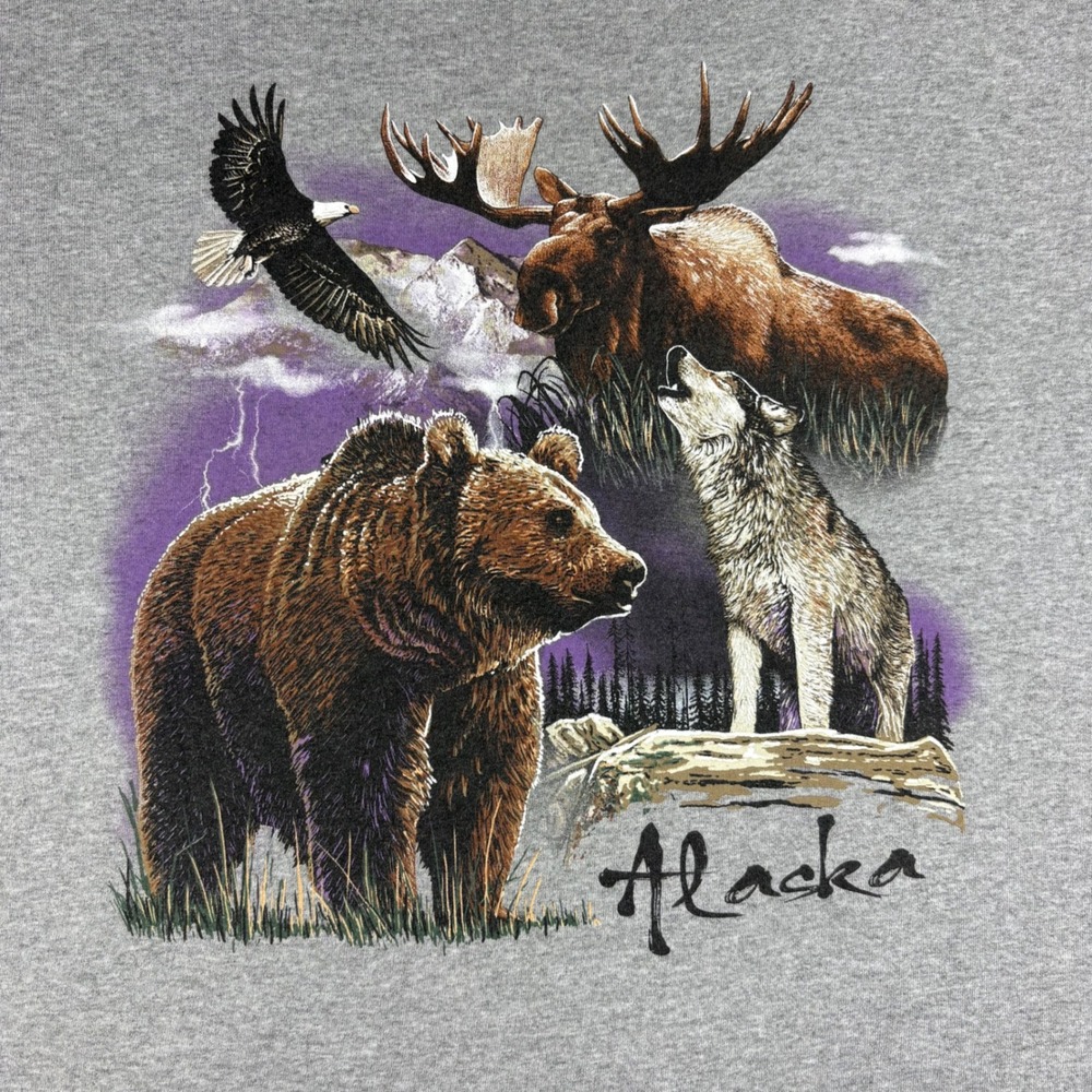 Vintage Delta Pro Weight Alaska Wildlife Graphic T-Shirt Grey Y2k Mens Large View 2